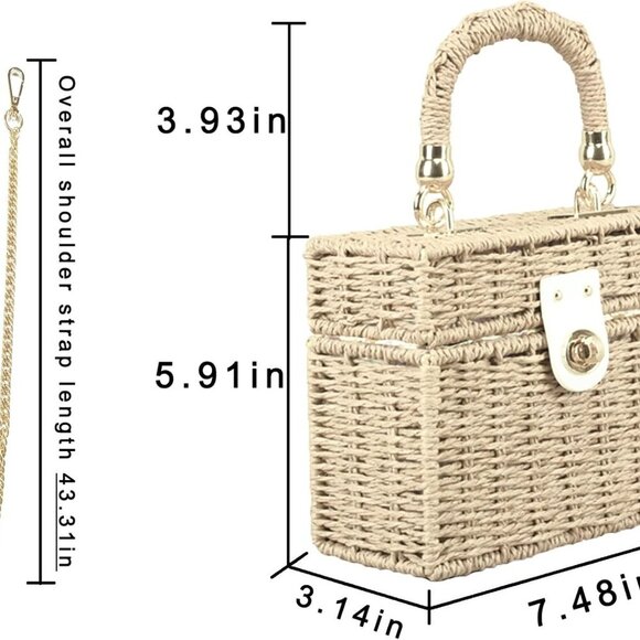 Women's Straw Bag Wicker Woven Basket Beach Purse Summer Purses Vacation Handbag - Picture 6 of 7